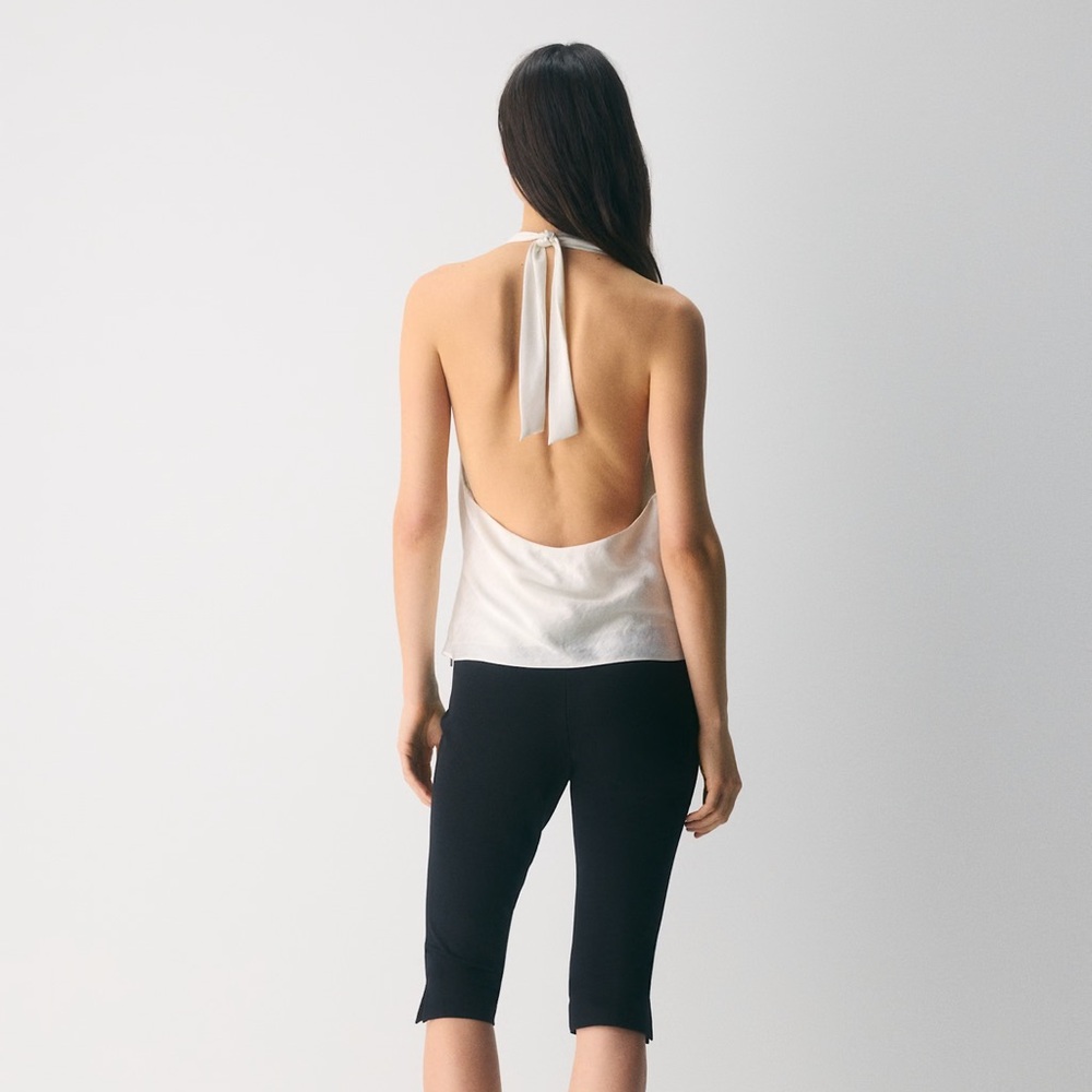 Aritzia Wilfred Martini Satin Halter Blouse in Light Birch - Picture 2 of 8
